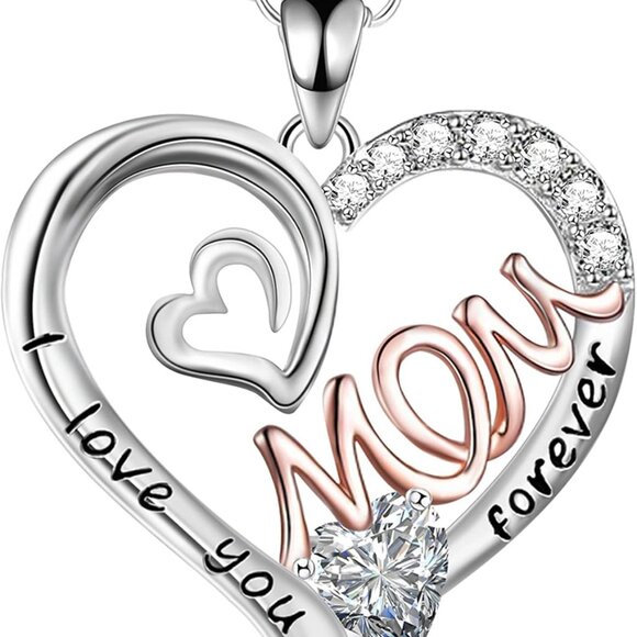 Jewelry - Heart Pendant Necklace Silver Rhinestone Gift for Mom from Daughter Son